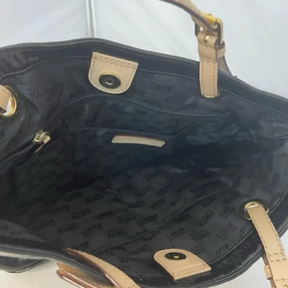 Michael Kors Handbag Black Patent Leather Tote Shoulder Good Condition - does sh